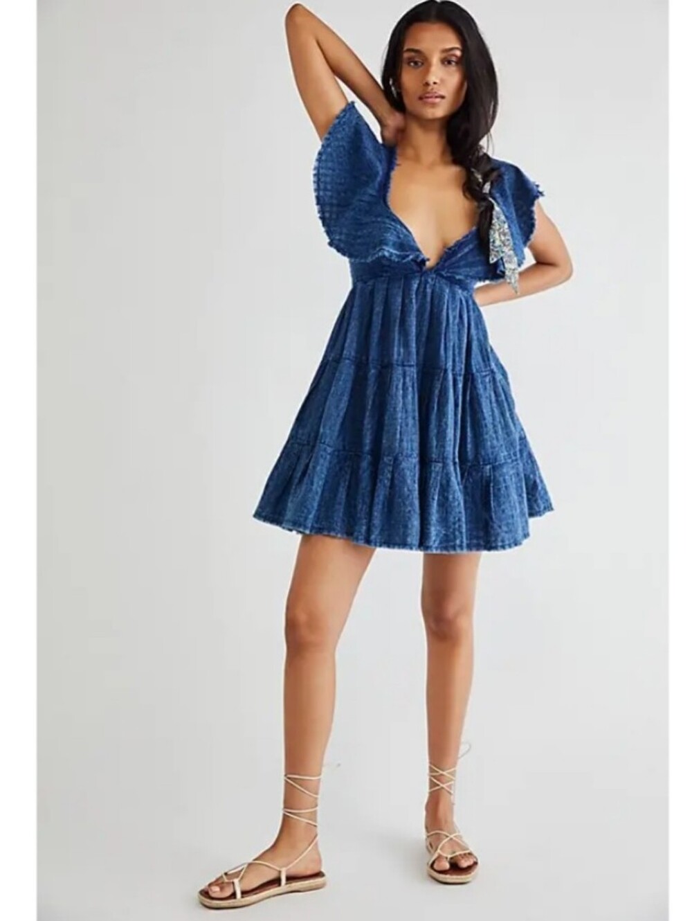 Free People Undone Mini Dress In Montana Indigo Wash - Picture 14 of 15